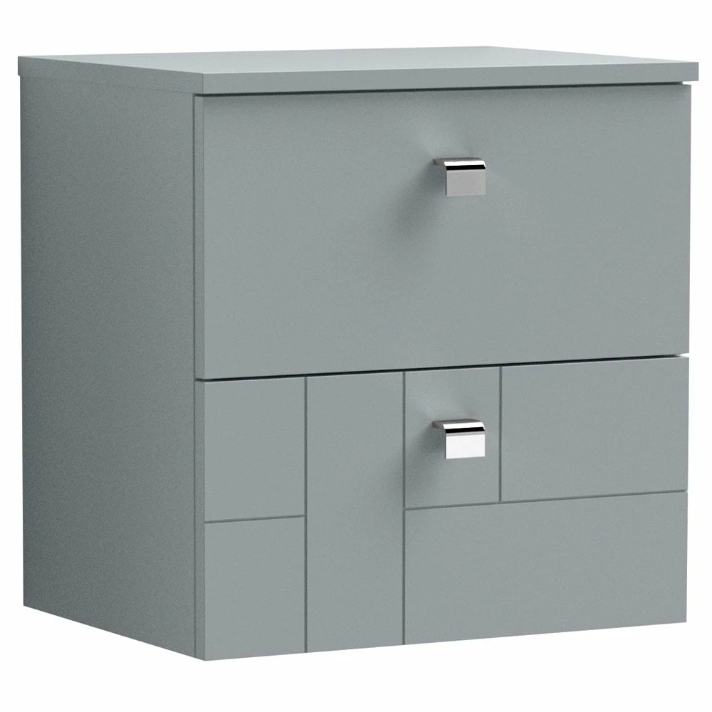 Nuie Blocks Satin Grey 500mm Wall Hung 2-Drawer Vanity Unit & Worktop - BLO205W 3 Nuie Blocks Satin Grey 500mm Wall Hung 2-Drawer Vanity Unit & Worktop - BLO205W