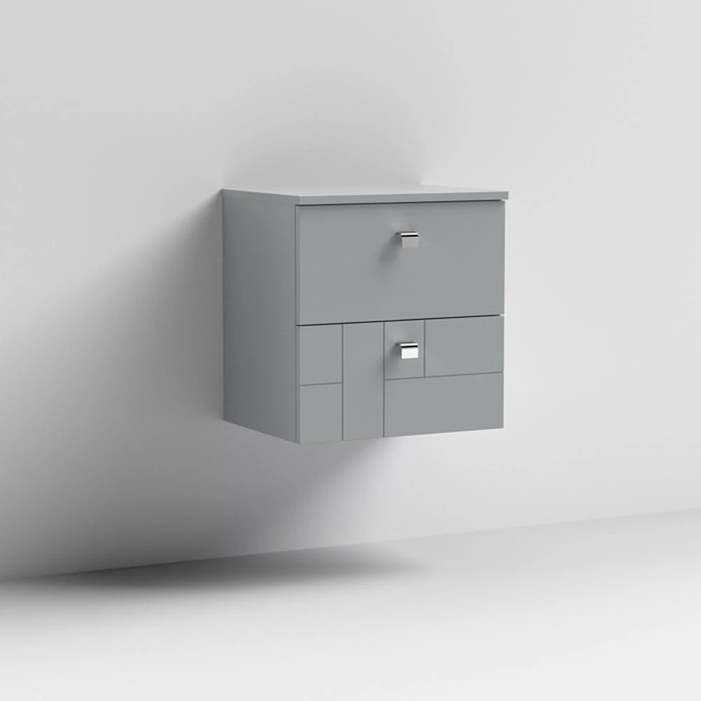 Nuie Blocks Satin Grey 500mm Wall Hung 2-Drawer Vanity Unit & Worktop - BLO205W 4 Nuie Blocks Satin Grey 500mm Wall Hung 2-Drawer Vanity Unit & Worktop - BLO205W - Image 2