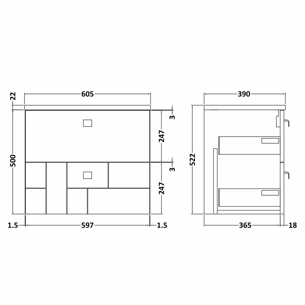 Nuie Blocks Satin Grey 600mm Wall Hung Vanity Unit & Black Worktop BLO202LSB 6 Nuie Blocks Satin Grey 600mm Wall Hung Vanity Unit & Black Worktop BLO202LSB - Image 4