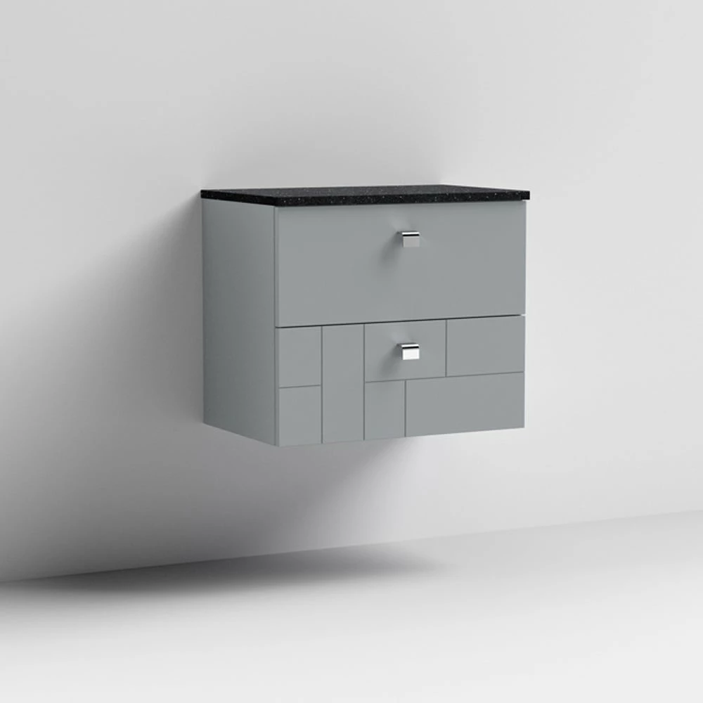 Nuie Blocks Satin Grey 600mm Wall Hung Vanity Unit & Black Worktop BLO202LSB 4 Nuie Blocks Satin Grey 600mm Wall Hung Vanity Unit & Black Worktop BLO202LSB - Image 2