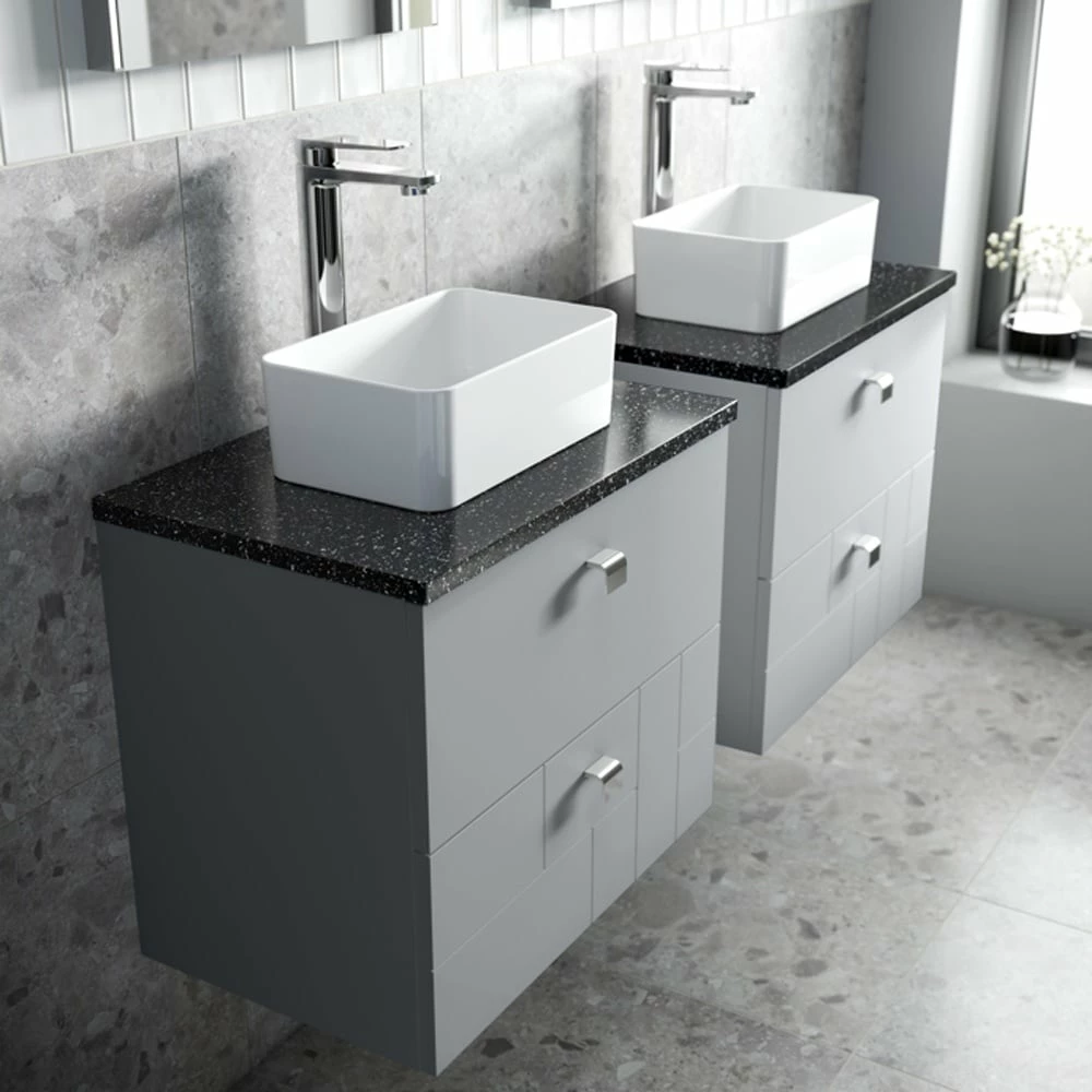 Nuie Blocks Satin Grey 600mm Wall Hung Vanity Unit & Black Worktop BLO202LSB 5 Nuie Blocks Satin Grey 600mm Wall Hung Vanity Unit & Black Worktop BLO202LSB - Image 3