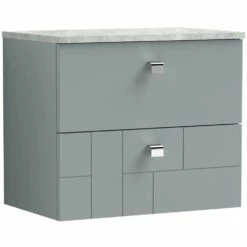 Nuie Blocks Satin Grey 600mm Wall Hung Vanity Unit & Grey Worktop BLO202LBG