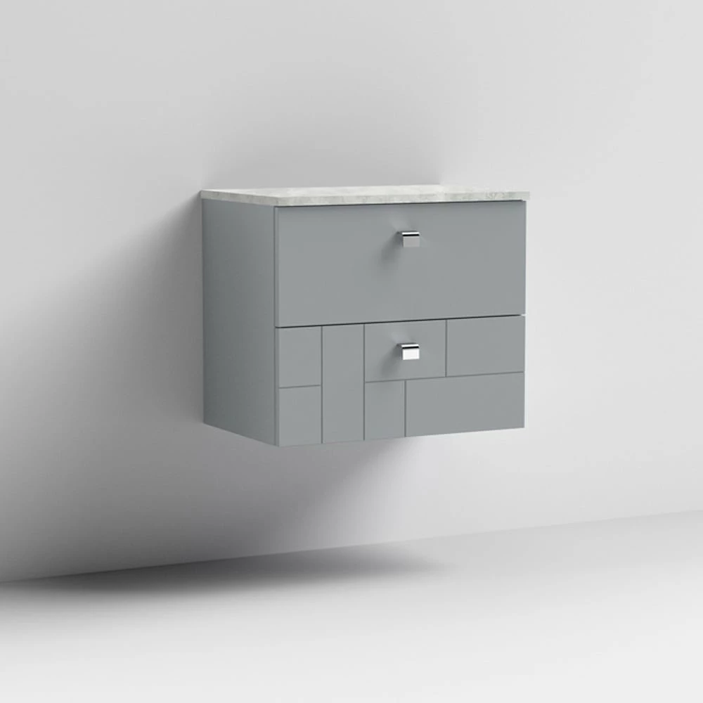 Nuie Blocks Satin Grey 600mm Wall Hung Vanity Unit & Grey Worktop BLO202LBG 4 Nuie Blocks Satin Grey 600mm Wall Hung Vanity Unit & Grey Worktop BLO202LBG - Image 2