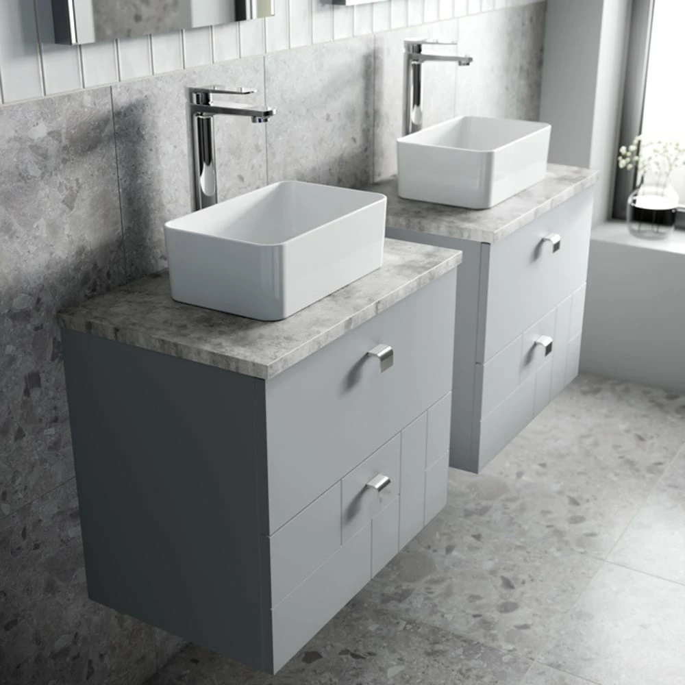 Nuie Blocks Satin Grey 600mm Wall Hung Vanity Unit & Grey Worktop BLO202LBG 5 Nuie Blocks Satin Grey 600mm Wall Hung Vanity Unit & Grey Worktop BLO202LBG - Image 3