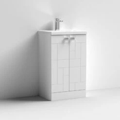 Nuie Blocks Satin White 500mm Floor Standing 2-Door Vanity Unit &Basin 1 BLO103A -TAPS UK Sales nuie blocks satin white 500mm floor standing 2 door vanity unit basin 1 blo103a p40634 215328 image