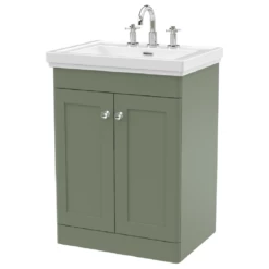 Nuie Classique Satin Green 600 Floor Standing 2-Door Vanity Unit & 3TH Basin