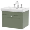 Nuie Classique Satin Green 600 Wall Hung 3-Drawer Vanity Unit & 3TH Basin -TAPS UK Sales nuie classique satin green 600 wall hung 3 drawer vanity unit 3th basin p73808 305570 image