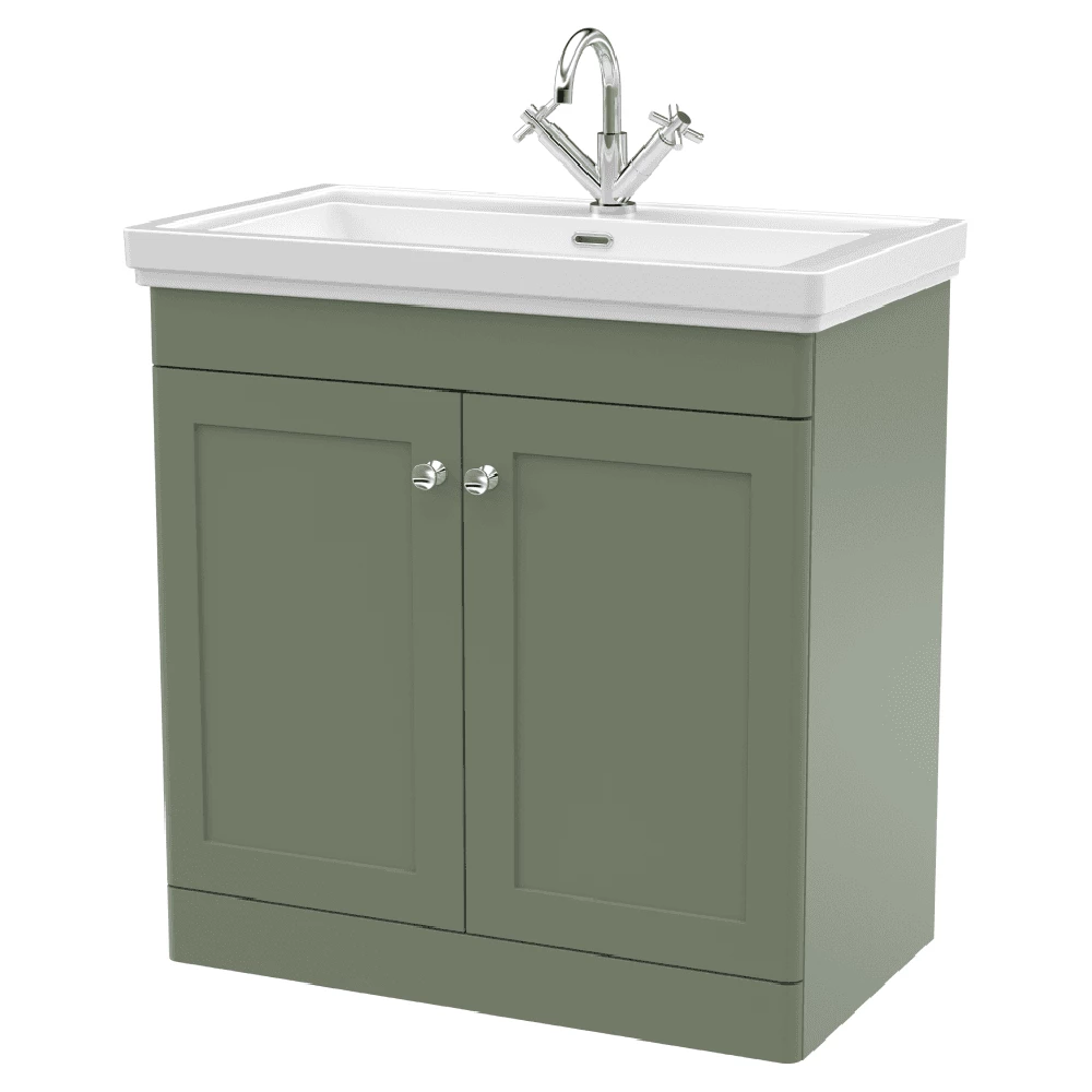 Nuie Classique Satin Green 800 Floor Standing 2-Door Vanity Unit & 1TH Basin 3 Nuie Classique Satin Green 800 Floor Standing 2-Door Vanity Unit & 1TH Basin