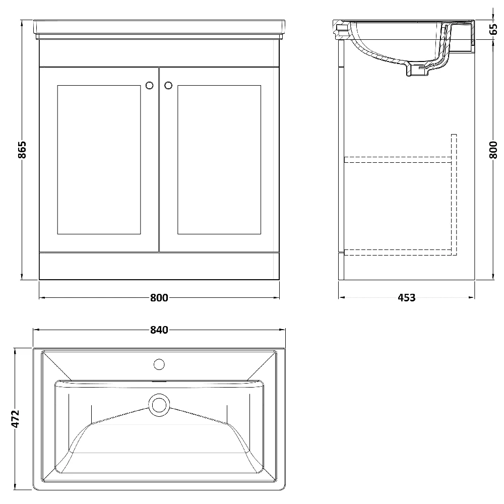 Nuie Classique Satin Green 800 Floor Standing 2-Door Vanity Unit & 1TH Basin 5 Nuie Classique Satin Green 800 Floor Standing 2-Door Vanity Unit & 1TH Basin - Image 3