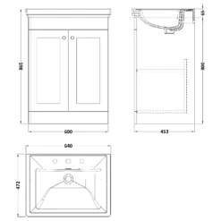 Nuie Classique Satin Grey 600 Floor Standing 2-Door Vanity Unit & 3TH Basin -TAPS UK Sales nuie classique satin grey 600 floor standing 2 door vanity unit 3th basin p73857 305512 image