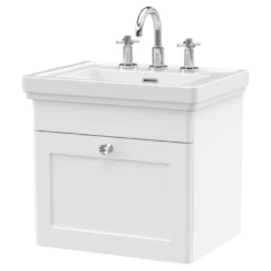 Nuie Classique Satin White 500 Wall Hung 3-Drawer Vanity Unit & 3TH Basin