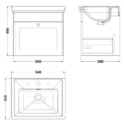 Nuie Classique Satin White 500 Wall Hung 3-Drawer Vanity Unit & 3TH Basin -TAPS UK Sales nuie classique satin white 500 wall hung 3 drawer vanity unit 3th basin p73856 305545 image