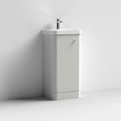 Front Page -TAPS UK Sales nuie core gloss grey mist 400mm floor standing 1 door vanity unit basin cor402 p40705 215297 image