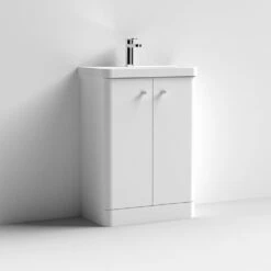 Nuie Core Gloss White 500mm Floor Standing 2-Door Vanity Unit & Basin - COR104 -TAPS UK Sales nuie core gloss white 500mm floor standing 2 door vanity unit basin cor104 p40703 215309 image