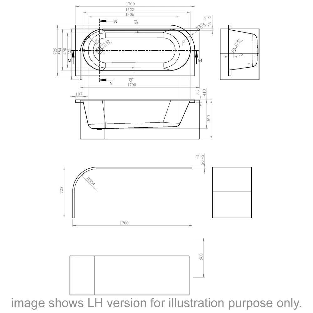 Nuie Crescent White Right Hand Single Back To Wall Corner Bath 1700x725 5 Nuie Crescent White Right Hand Single Back To Wall Corner Bath 1700x725 - Image 3