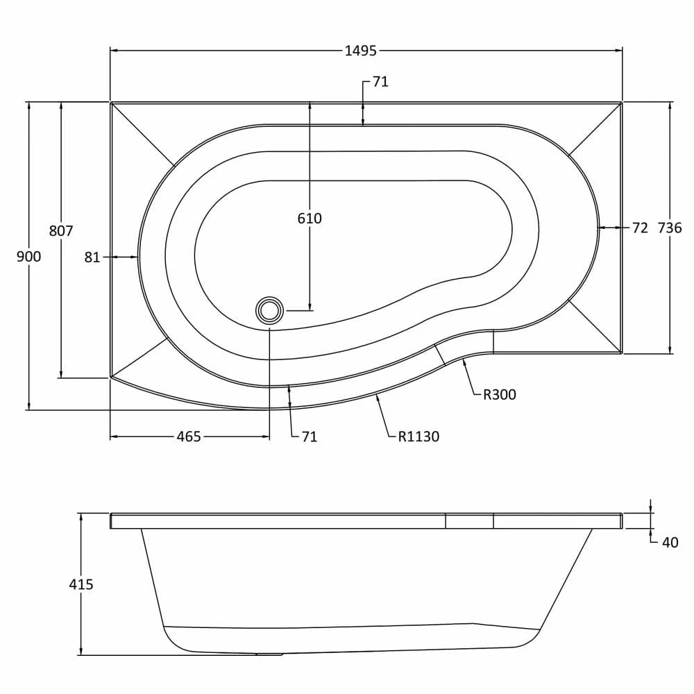 Nuie Curved B Shape 1500mm Shower Bath LH, Fixed Screen & White Panel 5 Nuie Curved B Shape 1500mm Shower Bath LH, Fixed Screen & White Panel - Image 3
