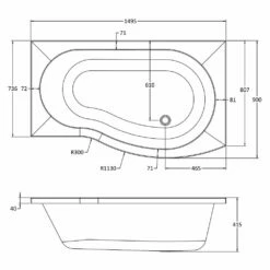 Nuie Curved B Shape 1500mm Shower Bath RH, Fixed Screen & White Panel -TAPS UK Sales nuie curved b shape 1500mm shower bath rh fixed screen white panel p34043 176074 image