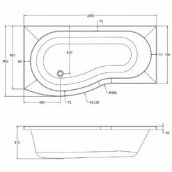 Nuie Curved B Shape 1700mm Shower Bath LH, Fixed Screen & White Panel -TAPS UK Sales nuie curved b shape 1700mm shower bath lh fixed screen white panel p34040 176065 image