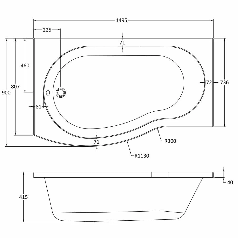 Nuie Curved B Shaped Single Ended Bath LH 1500x900x740 5 Nuie Curved B Shaped Single Ended Bath LH 1500x900x740 - Image 3