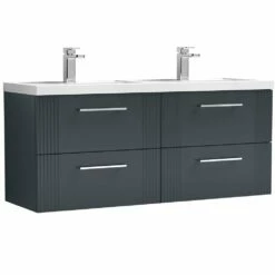 Nuie Deco Satin Anthracite 1200 Wall Hung 4-Drawer Vanity Unit & Double Basin