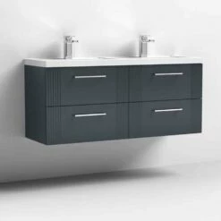 Front Page -TAPS UK Sales nuie deco satin anthracite 1200 wall hung 4 drawer vanity unit double basin p62669 271000 image