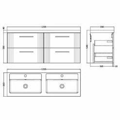 Nuie Deco Satin Anthracite 1200 Wall Hung 4-Drawer Vanity Unit & Double Basin -TAPS UK Sales nuie deco satin anthracite 1200 wall hung 4 drawer vanity unit double basin p62669 271001 image