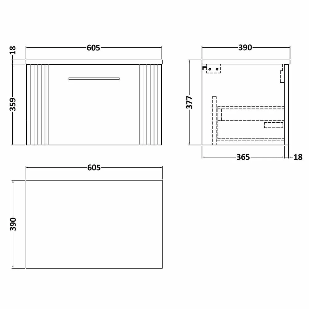 Nuie Deco Satin Anthracite 600mm Wall Hung Single Drawer Vanity Unit & Worktop 5 Nuie Deco Satin Anthracite 600mm Wall Hung Single Drawer Vanity Unit & Worktop - Image 3