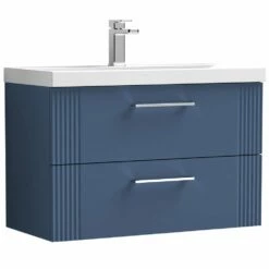 Nuie Deco Satin Blue 800mm Wall Hung 2-Drawer Vanity Unit & Basin 1