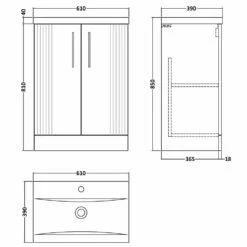 Nuie Deco Satin Grey 600mm Floor Standing 2-Door Vanity Unit & Basin 1