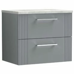 Nuie Deco Satin Grey 600mm Wall Hung 2-Drawer Vanity Unit & Laminate Top