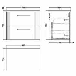 Nuie Deco Satin Grey 600mm Wall Hung 2-Drawer Vanity Unit & Laminate Top -TAPS UK Sales nuie deco satin grey 600mm wall hung 2 drawer vanity unit laminate top p57925 265359 image