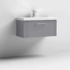 Nuie Deco Satin Grey 800mm Wall Hung Single Drawer Vanity Unit & Basin 1