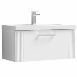 Nuie Deco Satin White 800mm Wall Hung Single Drawer Vanity Unit & Basin 1