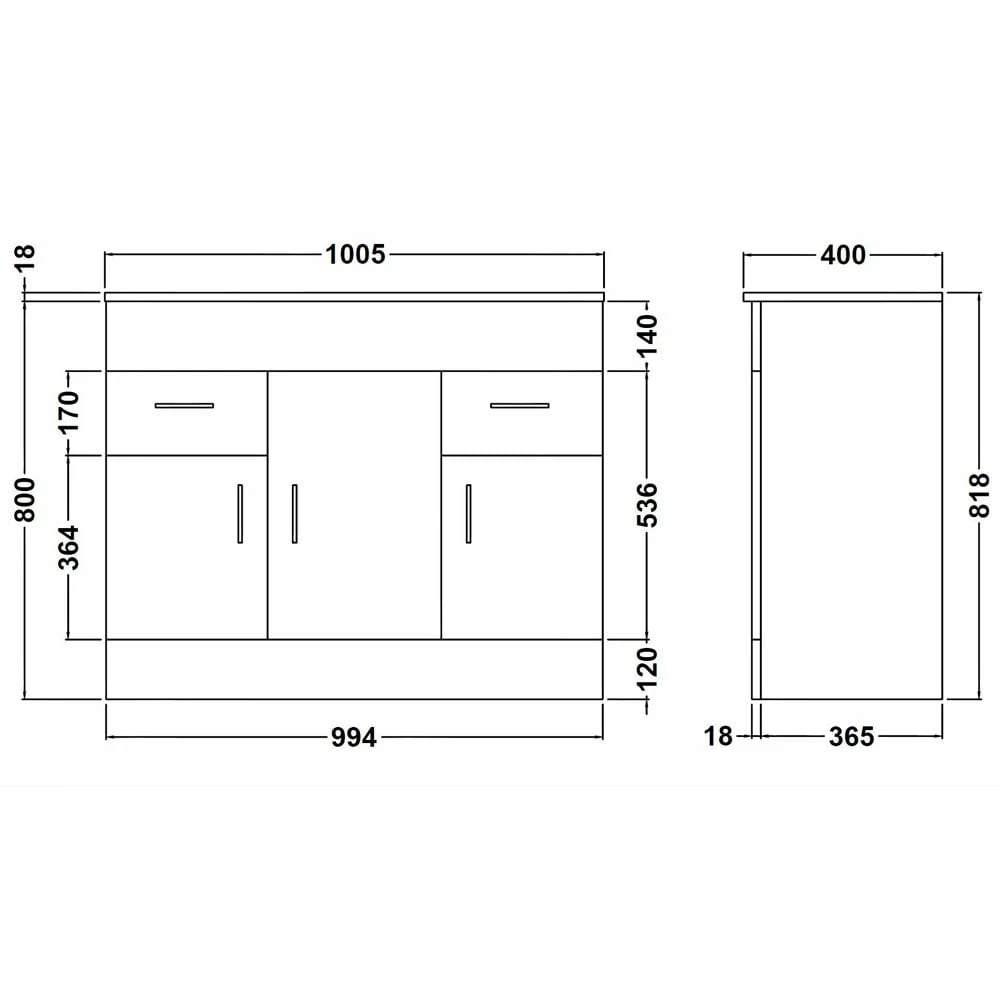 Nuie Eden Gloss White 1000mm Floor Standing Vanity & Mid-Edge Basin - VTMW1000 4 Nuie Eden Gloss White 1000mm Floor Standing Vanity & Mid-Edge Basin - VTMW1000 - Image 2