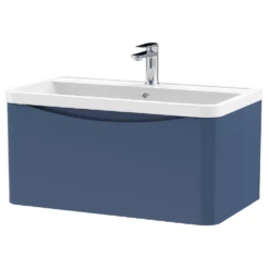 Nuie Lunar Satin Blue 800 Wall Hung 1-Drawer Vanity Unit & Basin