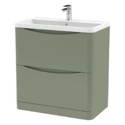 Nuie Lunar Satin Green 800 Floor Standing 2-Drawer Vanity Unit & Basin