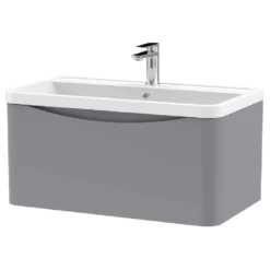 Nuie Lunar Satin Grey 800 Wall Hung 1-Drawer Vanity Unit & Basin