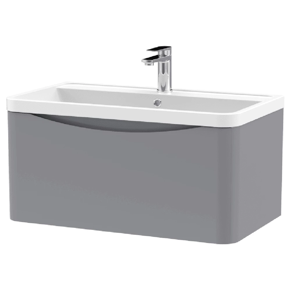 Nuie Lunar Satin Grey 800 Wall Hung 1-Drawer Vanity Unit & Basin 3 Nuie Lunar Satin Grey 800 Wall Hung 1-Drawer Vanity Unit & Basin