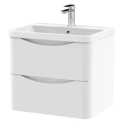 Nuie Lunar Satin White 600 Wall Hung 2-Drawer Vanity Unit & Basin