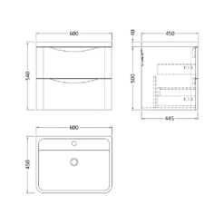 Nuie Lunar Satin White 600 Wall Hung 2-Drawer Vanity Unit & Basin -TAPS UK Sales nuie lunar satin white 600 wall hung 2 drawer vanity unit basin p73884 307303 image