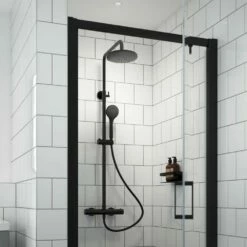 Nuie Matt Black Round Thermostatic Bar Valve & Shower Kit - JTY475 -TAPS UK Sales nuie matt black round thermostatic bar valve shower kit jty475 p40919 201552 image