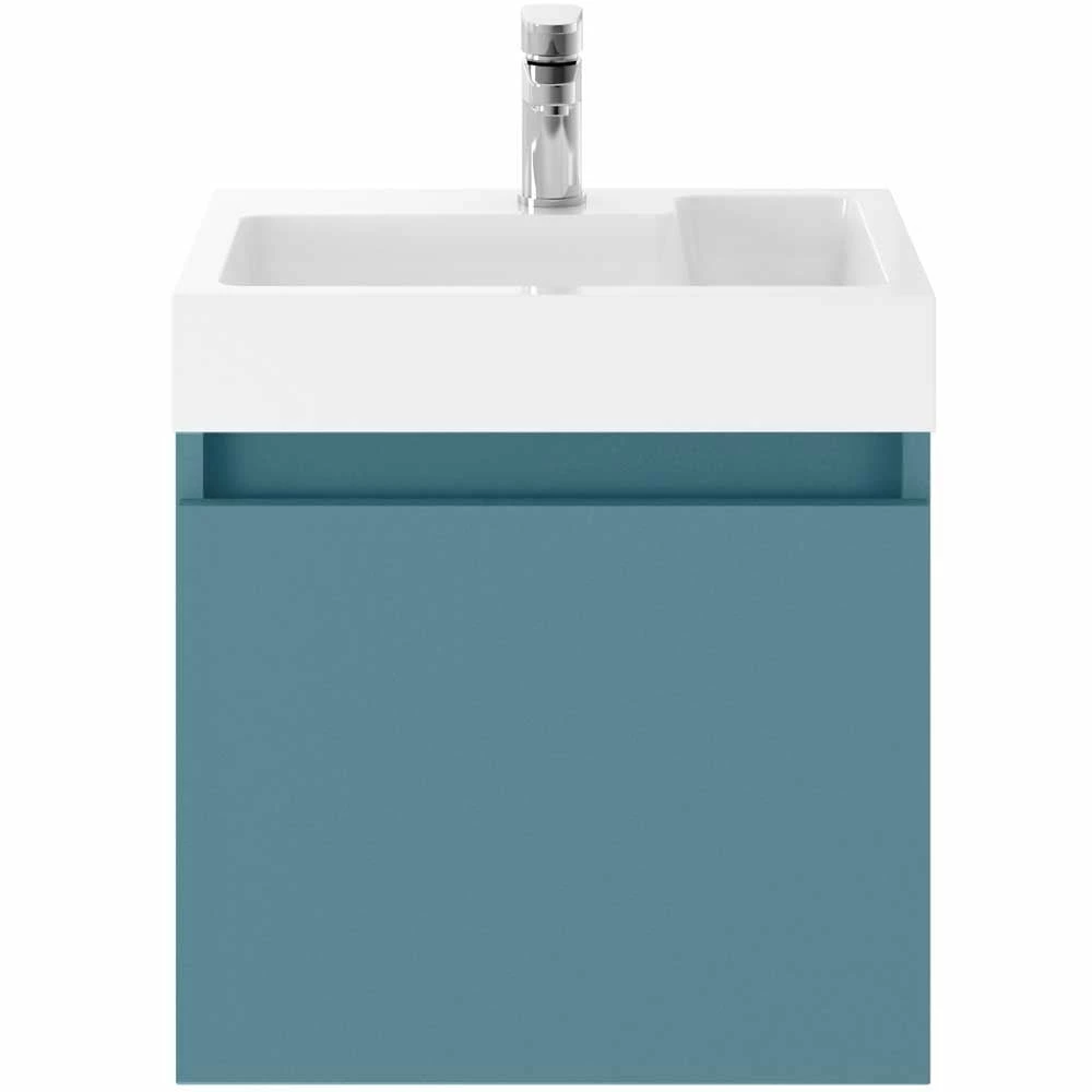 Nuie Merit Aurora Teal Slimline 500mm 1 Door Wall Hung Vanity & Basin - MER024 3 Nuie Merit Aurora Teal Slimline 500mm 1 Door Wall Hung Vanity & Basin - MER024