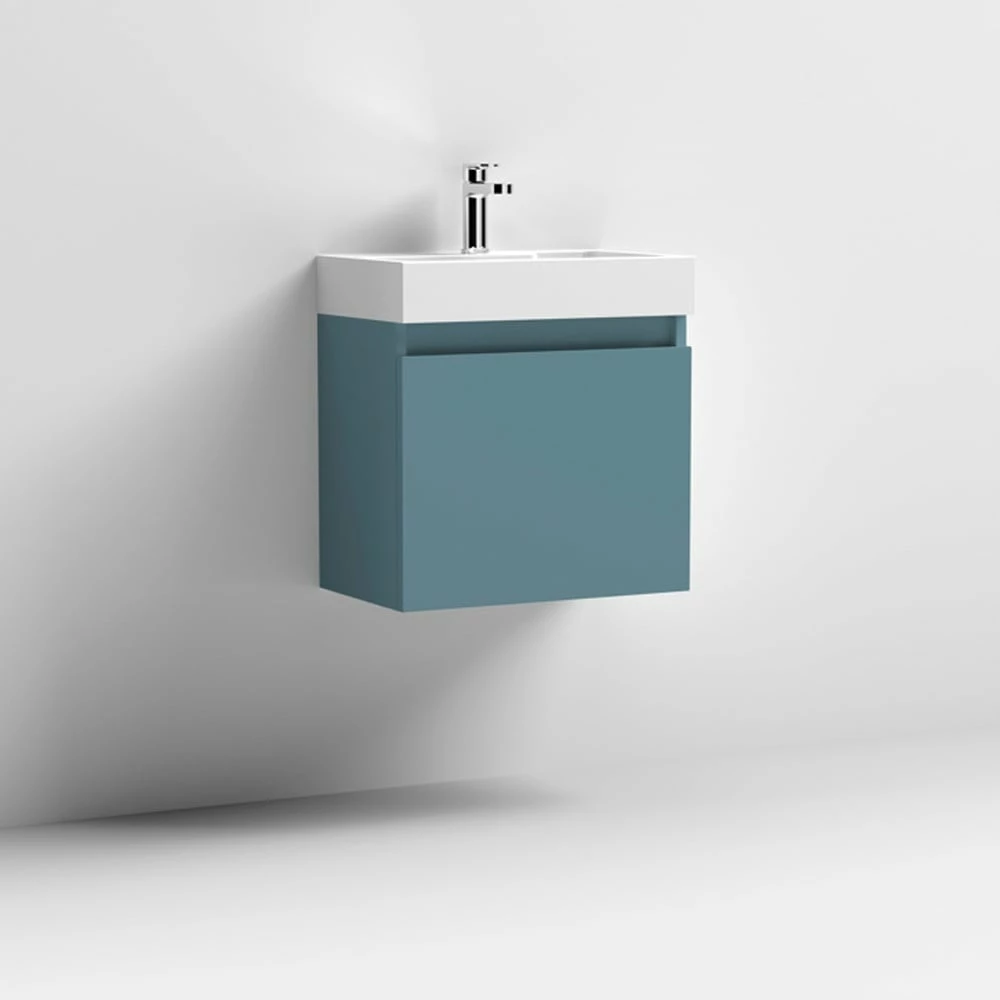 Nuie Merit Aurora Teal Slimline 500mm 1 Door Wall Hung Vanity & Basin - MER024 4 Nuie Merit Aurora Teal Slimline 500mm 1 Door Wall Hung Vanity & Basin - MER024 - Image 2