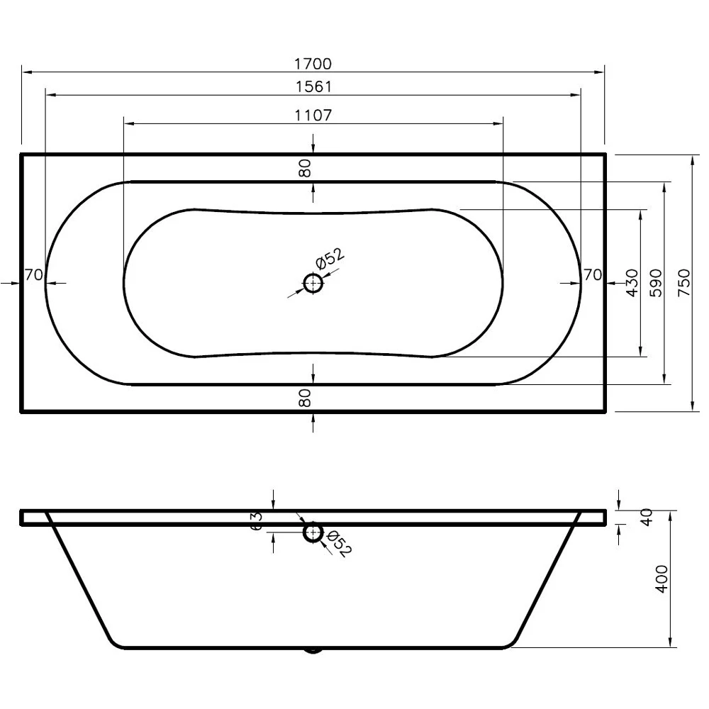 Nuie Otley Round Double Ended Straight Bath 1700x750 5 Nuie Otley Round Double Ended Straight Bath 1700x750 - Image 3