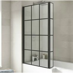 Nuie Pacific Matt Black Square Framed Bath Screen With Fixed Return - NSBS7BF