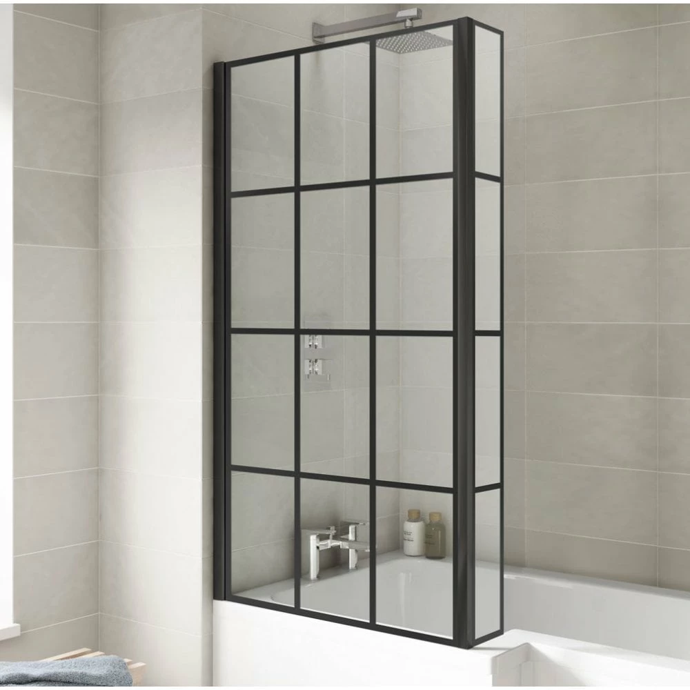 Nuie Pacific Matt Black Square Framed Bath Screen With Fixed Return - NSBS7BF 3 Nuie Pacific Matt Black Square Framed Bath Screen With Fixed Return - NSBS7BF