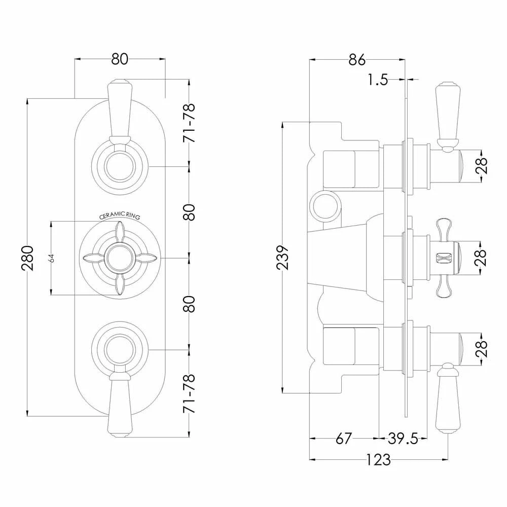 Nuie Selby Chrome Thermostatic Concealed Triple Handle Shower Valve - SELTR02 4 Nuie Selby Chrome Thermostatic Concealed Triple Handle Shower Valve - SELTR02 - Image 2