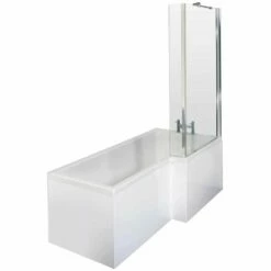 Nuie Square L Shape 1500mm Shower Bath RH, Fixed Screen & White Panel -TAPS UK Sales nuie square l shape 1500mm shower bath rh fixed screen white panel p34033 166126 image