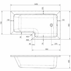 Nuie Square L Shape 1500mm Shower Bath RH, Fixed Screen & White Panel -TAPS UK Sales nuie square l shape 1500mm shower bath rh fixed screen white panel p34033 166127 image