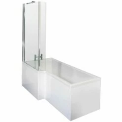 Nuie Square L Shape 1700mm Shower Bath LH, Fixed Screen & White Panel -TAPS UK Sales nuie square l shape 1700mm shower bath lh fixed screen white panel p34030 166133 image